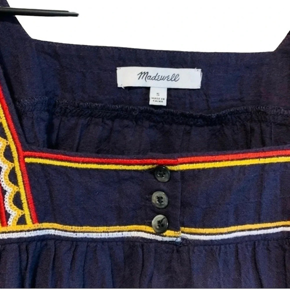 Madewell Size Small Navy Blue Embroidered Sandblossom Top Floral Boho Square - Picture 3 of 4